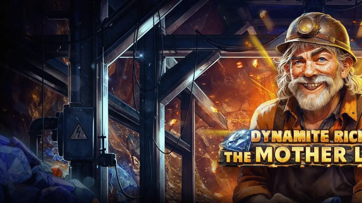 Tampilan visual mesin slot Dynamite Riches The Mother Lode dengan tema tambang emas