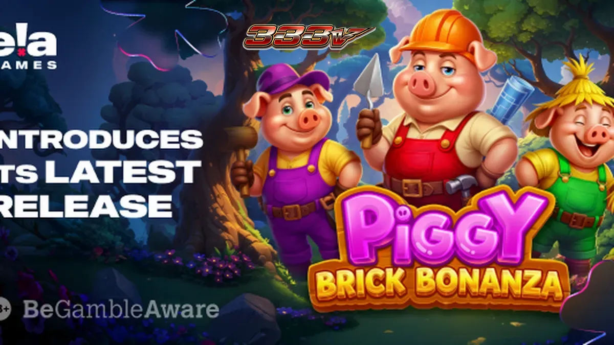 Tampilan visual permainan slot Piggy Brick Bonanza dengan tema pembangunan rumah babi.